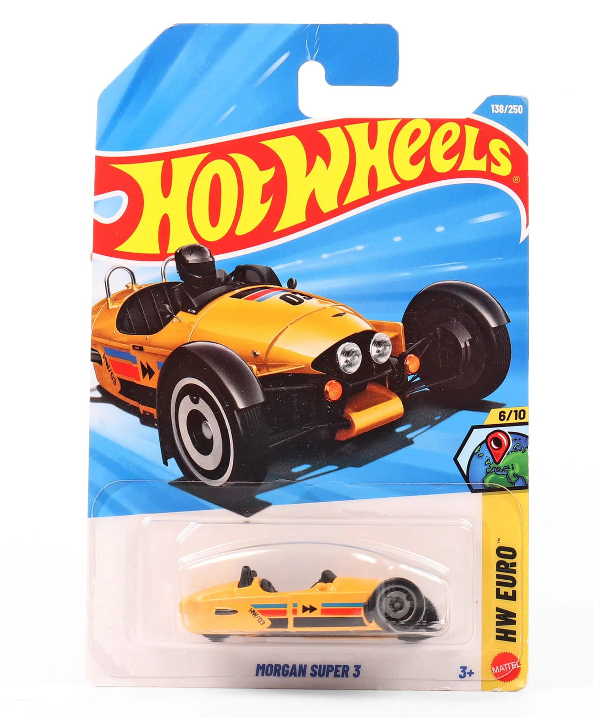 Hot Wheels Morgan Super 3 HW Euro 6/10 on card packaging