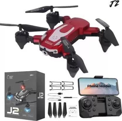 J2 Drone red with box, remote controller, phone holder and spare propellers