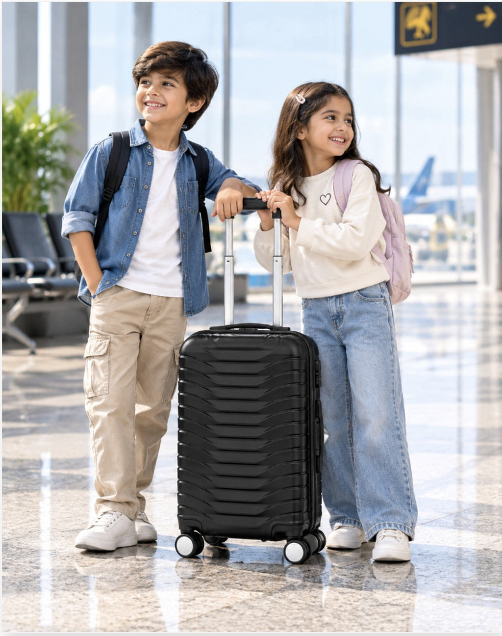 Hard Shell Trolley Suitcase, 24 inch, 4 Wheels (Black) – view 4