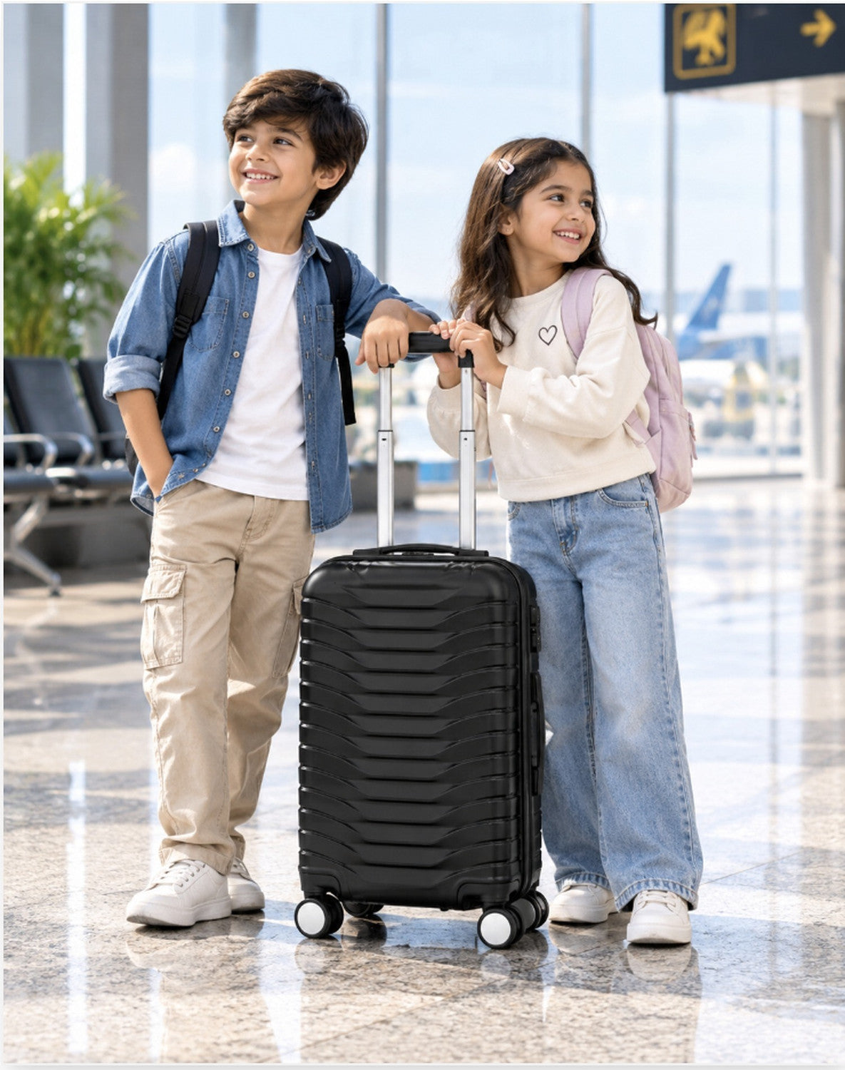 Hard Shell Trolley Suitcase, 24 inch, 4 Wheels (Black) – view 4