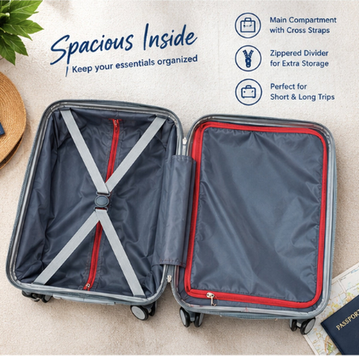 Hard Shell Trolley Suitcase, Cabin 21 inch, 4 Wheels (Blue) – view 3