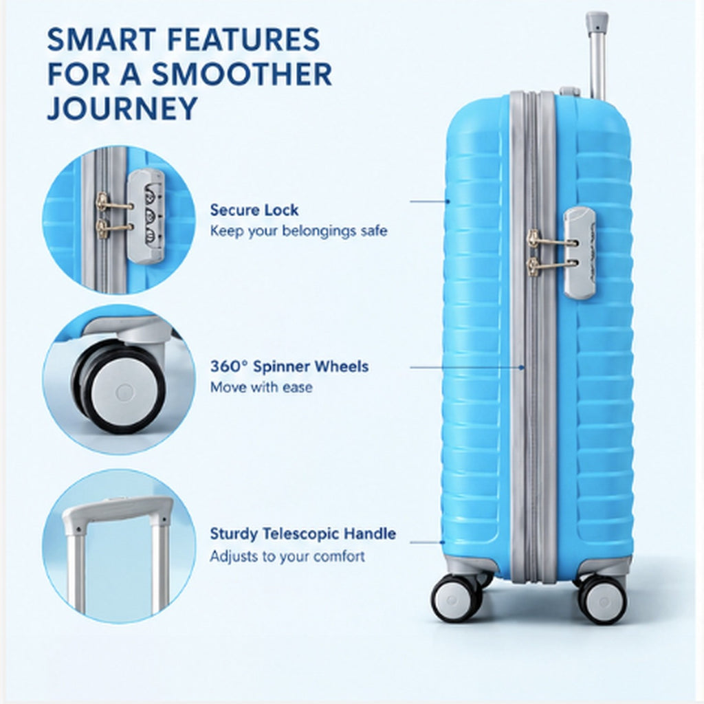 Hard Shell Trolley Suitcase, Cabin 21 inch, 4 Wheels (Blue) – view 4