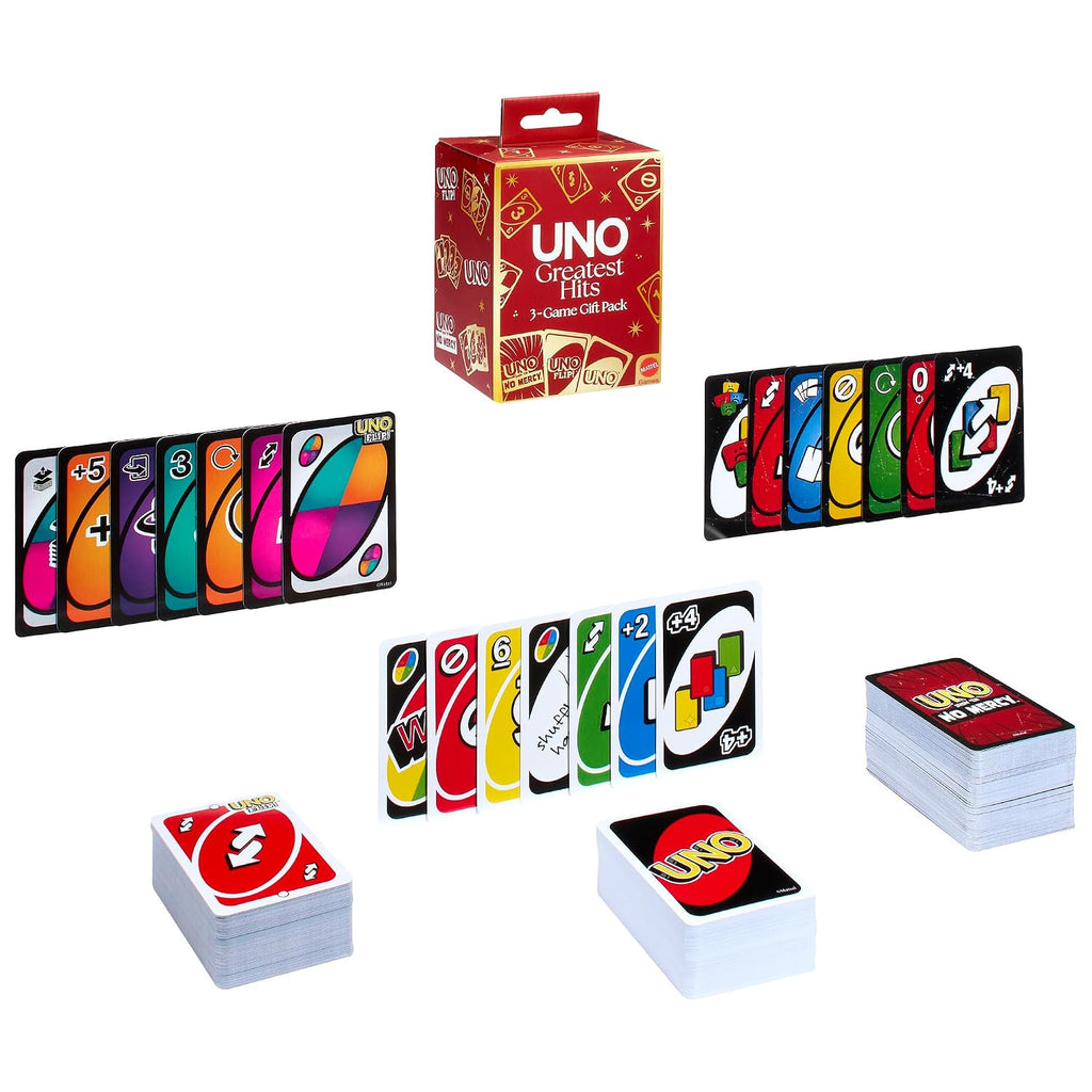 UNO Greatest Hits gift pack with cards from all three games