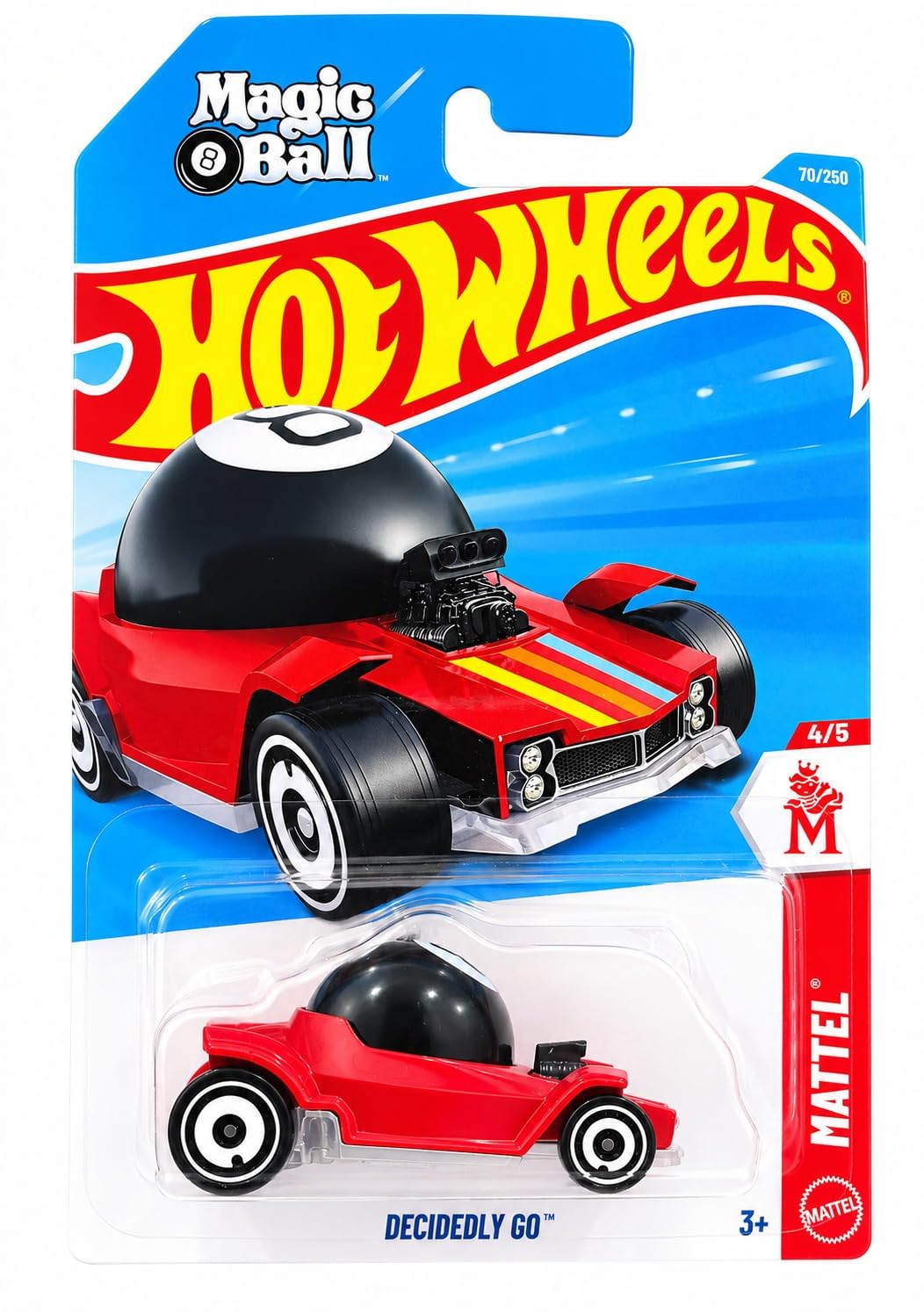 Hot Wheels Decidedly Go Mattel Series 4/5 Red Magic 8 Ball on card packaging