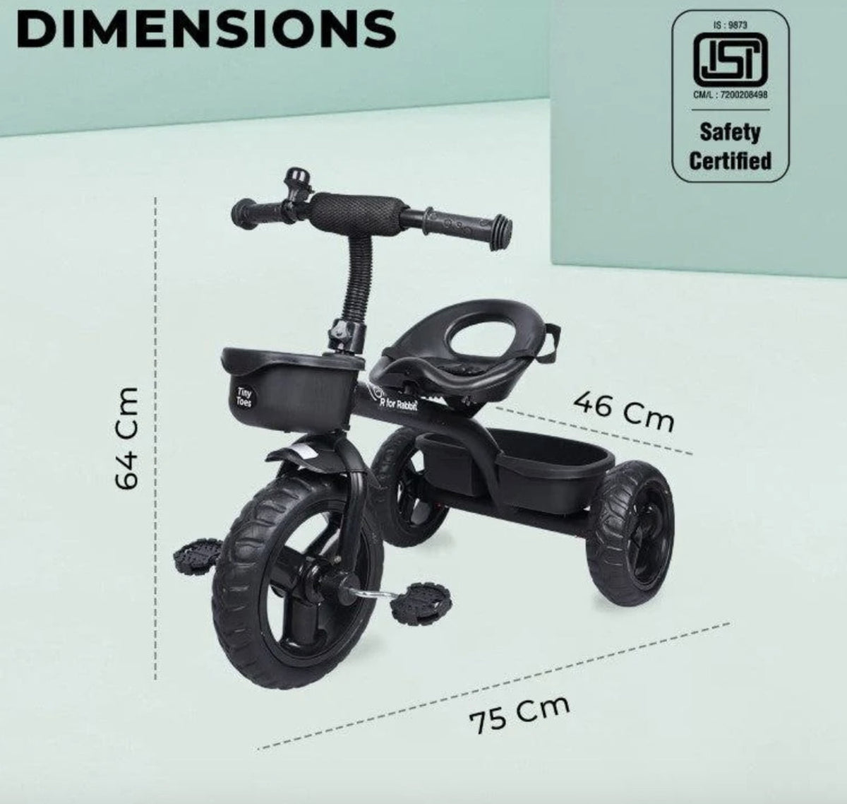 R for Rabbit Tiny Toes T10 Ace Tricycle (Black) – view 4