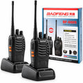 Baofeng BF-888S two walkie-talkies with charging cradles and retail box
