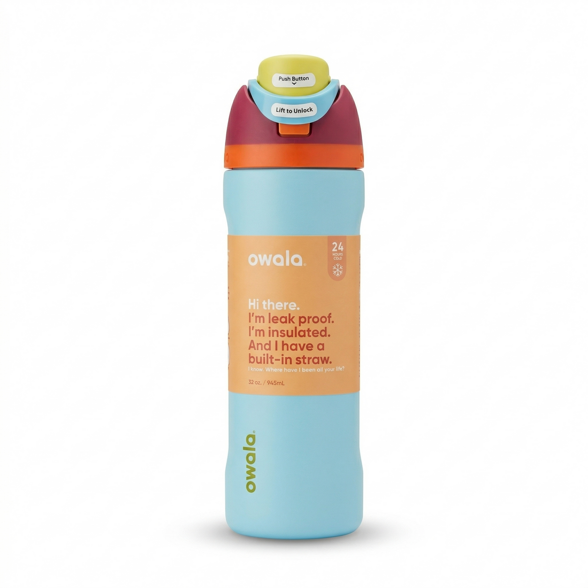 Owala FreeSip Insulated Water Bottle 24oz – Sky Blue/Orange – view 1