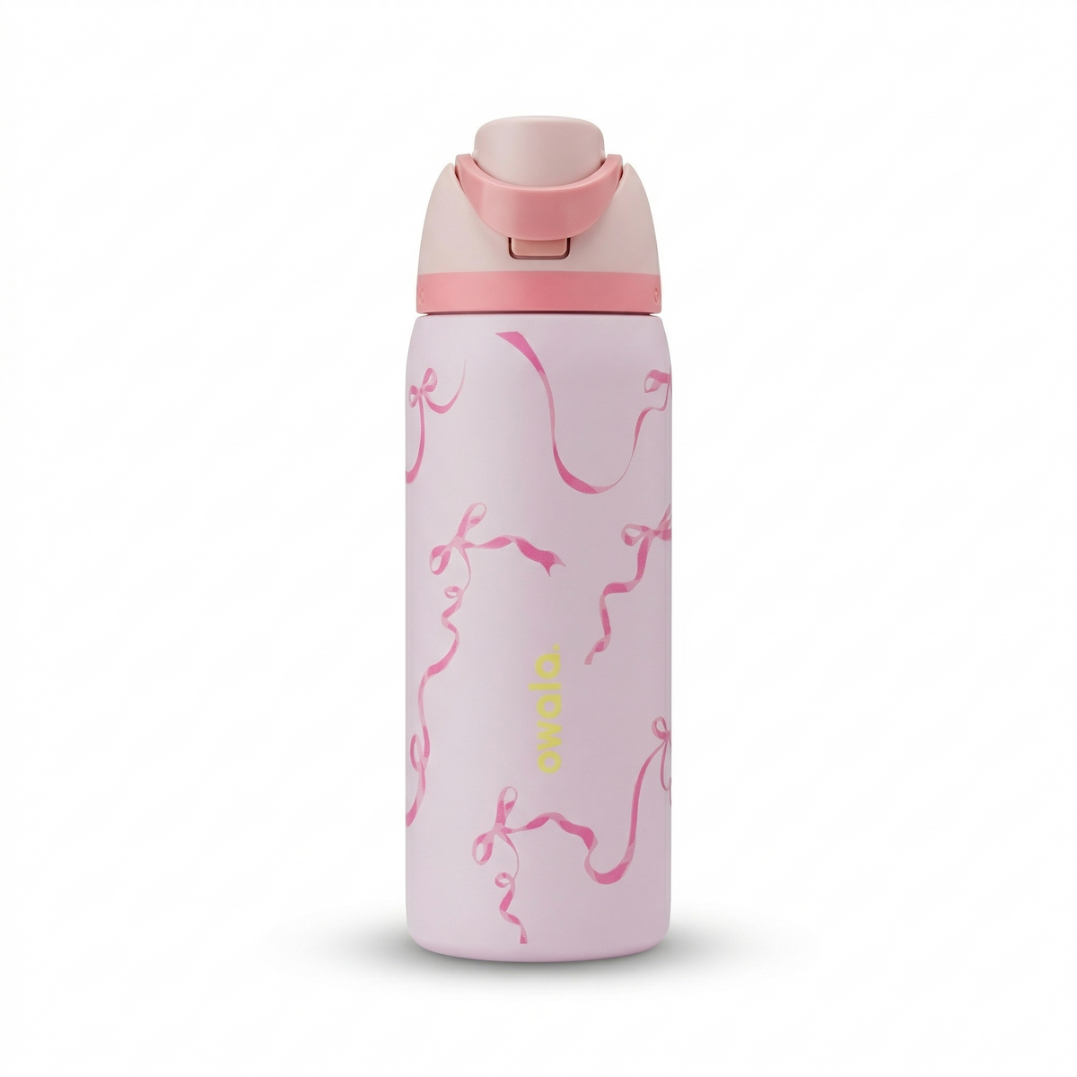 Pink water bottle with pink lid on a white background