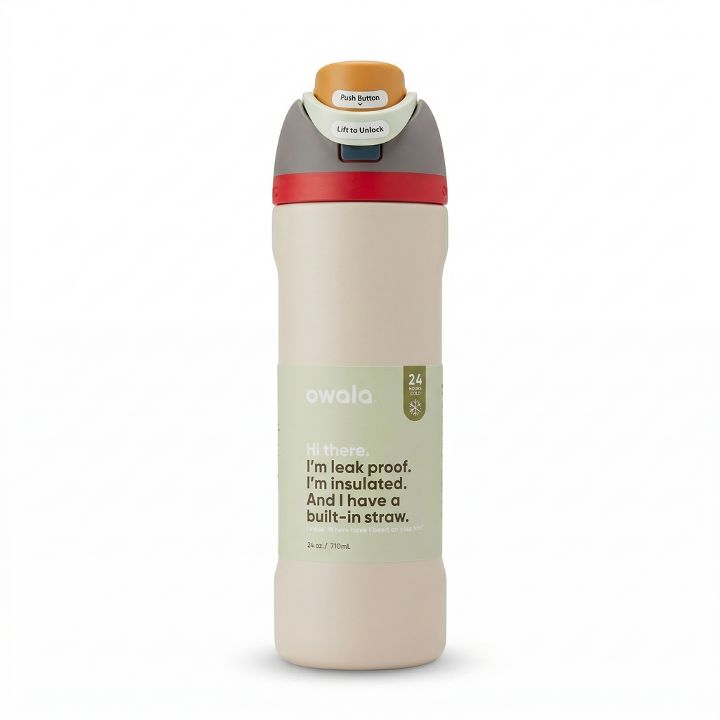 Owala FreeSip Insulated Water Bottle 24oz – Cream/Red