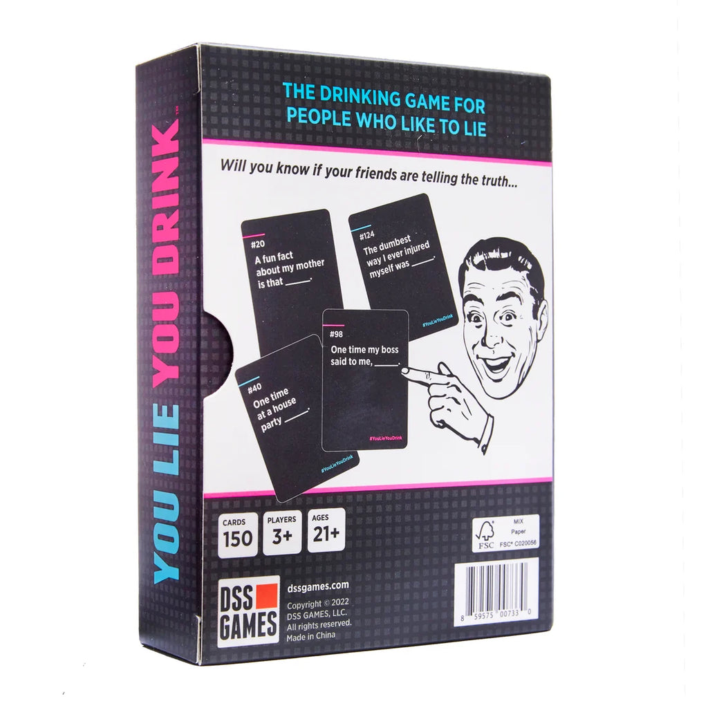 Back of game box showing 150 cards, 3+ players and ages 21+