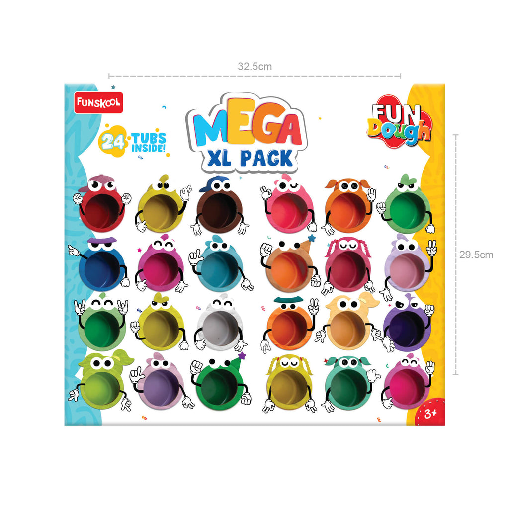 Funskool Fun Dough Mega XL Pack - front view with 24 colourful tubs