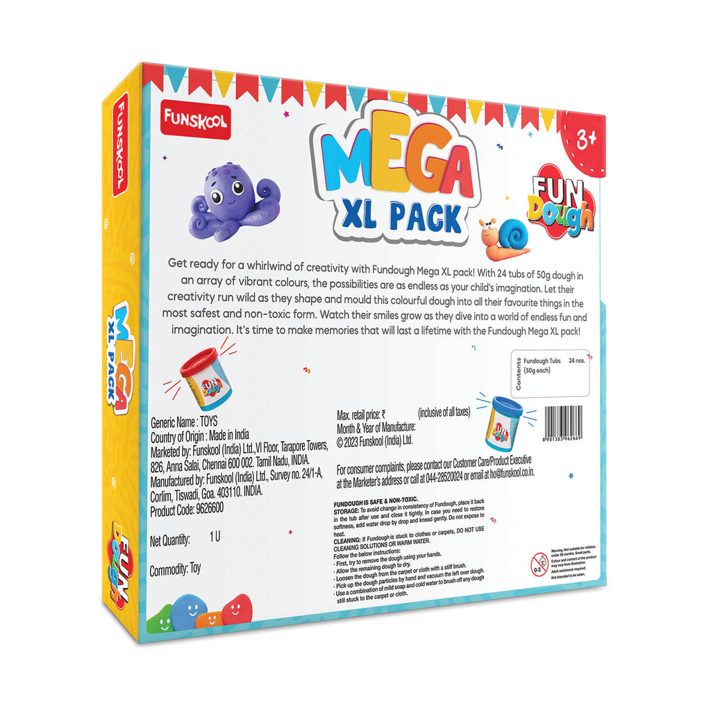 Funskool Fun Dough Mega XL Pack - back of box with product details