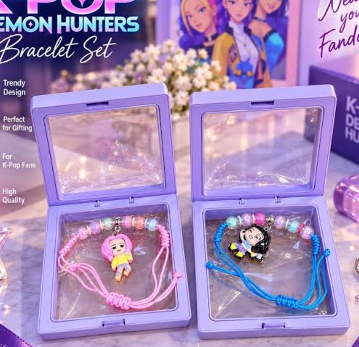 K-Pop Demon Hunters Bracelet Set pack of 2 in purple gift boxes