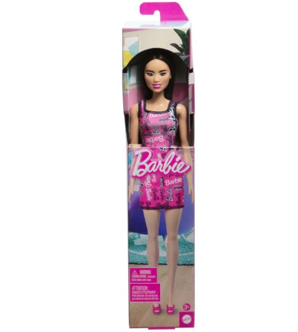 Barbie Fashion Doll in Pink Logo-Print Dress