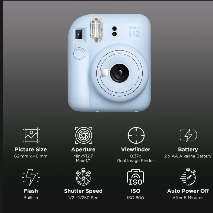 Fujifilm Instax Mini 12 Camera and Accessories box back