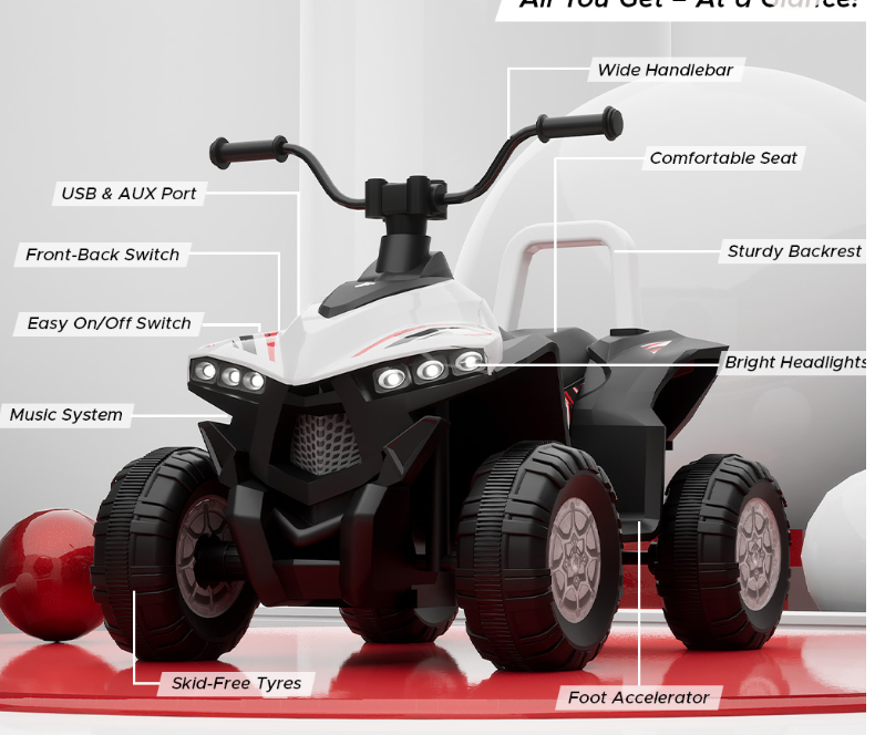 Kids Electric ATV - top view showing handlebar, footrest and comfortable seat
