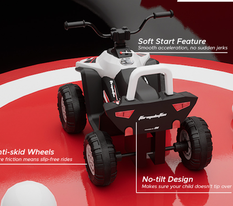 Kids Electric ATV Ride-On Quad Bike - White front view with LED headlights