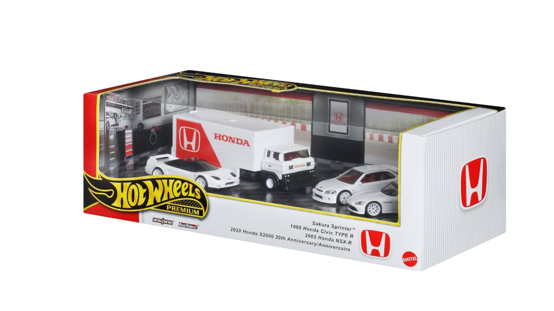 Hot Wheels Premium Honda 4-Car Set - Side Box View