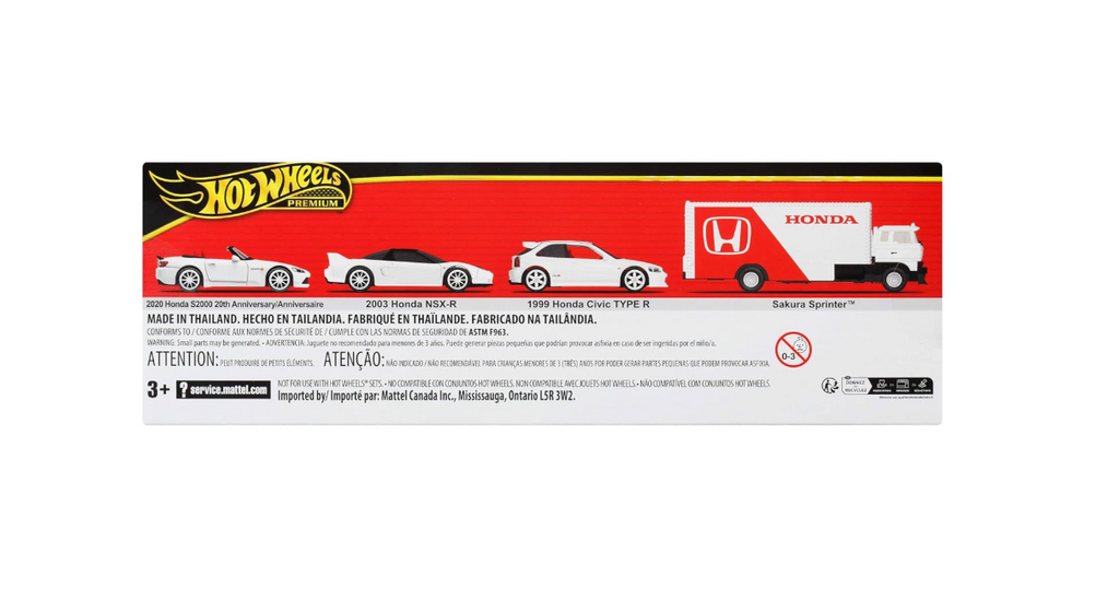 Hot Wheels Premium Honda 4-Car Set - Back Box View