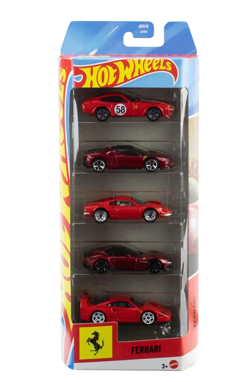 Hot Wheels Ferrari 5-Pack - All 5 Cars Display