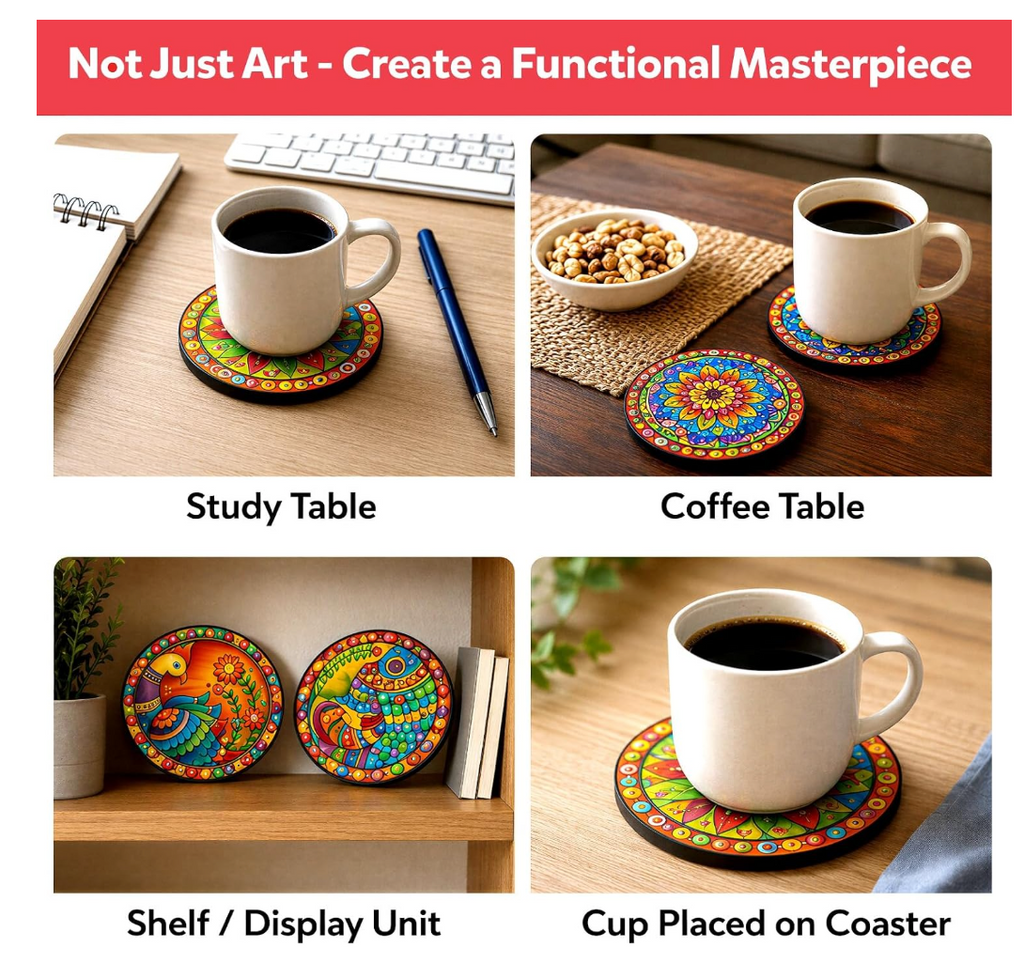Create Beautiful Mandala Coasters – mother and child painting wooden coasters together
