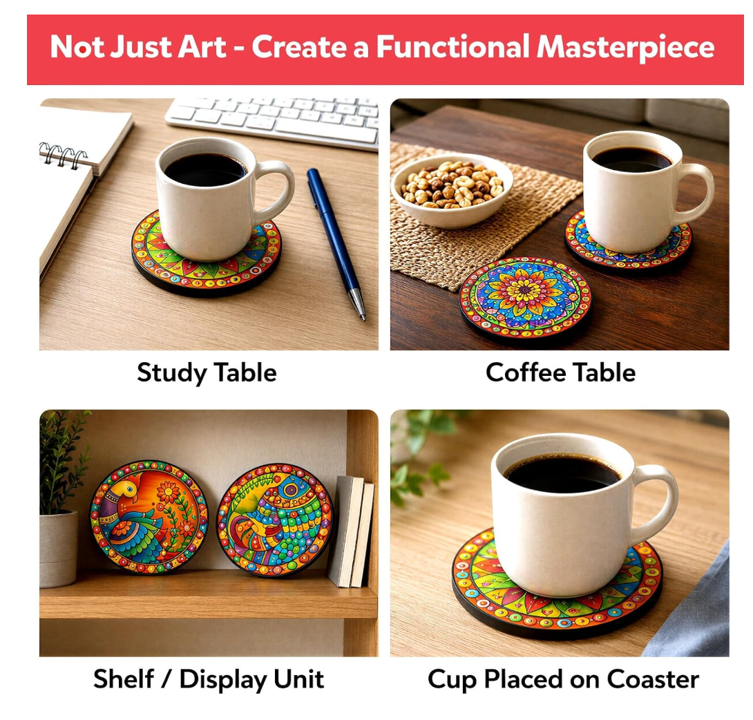 Create Beautiful Mandala Coasters – mother and child painting wooden coasters together