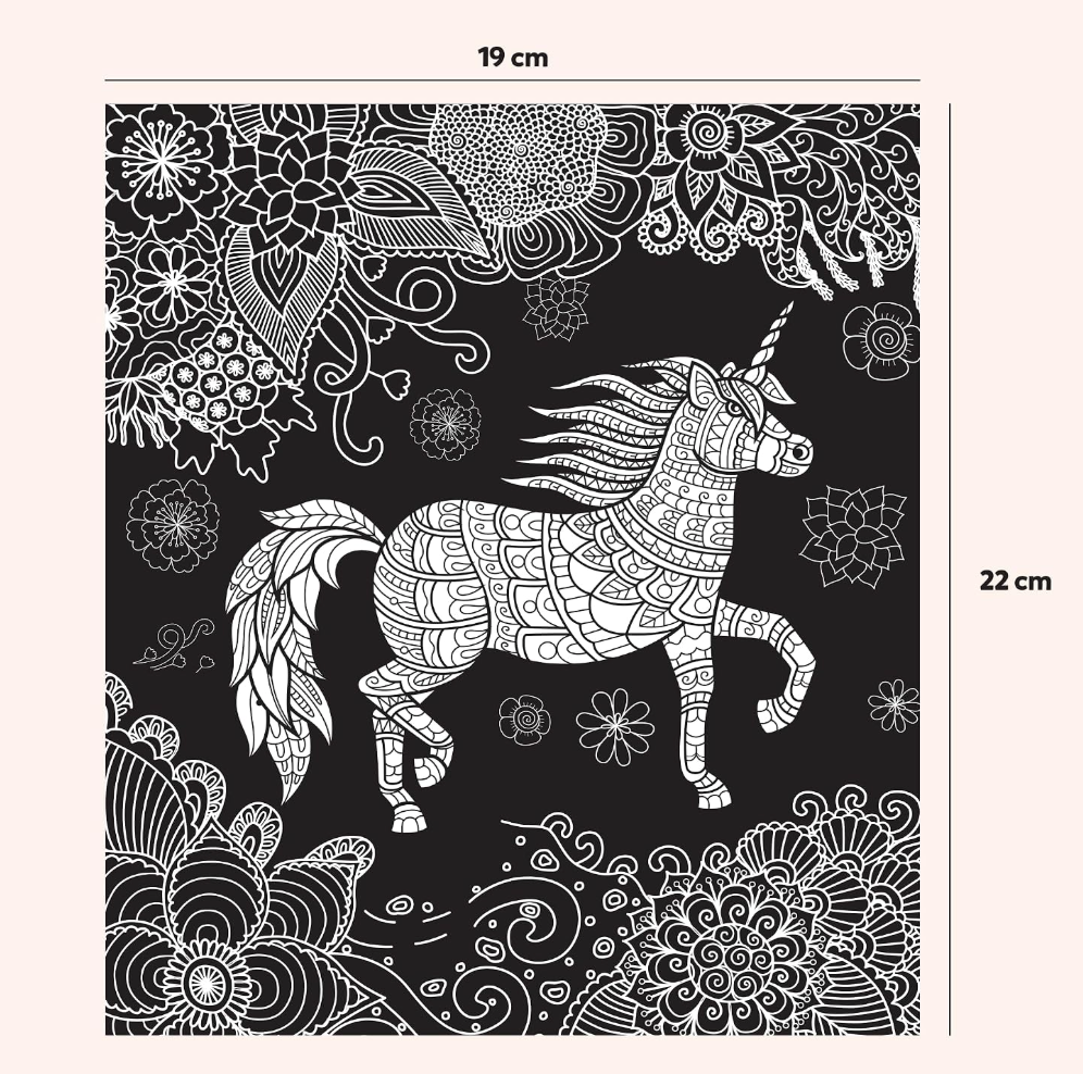 Neon sheet size 19cm x 22cm – unicorn mandala on black background