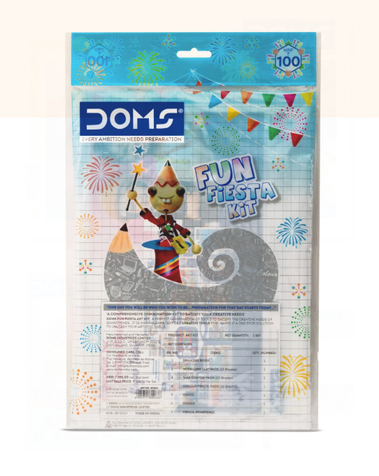 DOMS Fun Fiesta Kit – back of pack with contents list