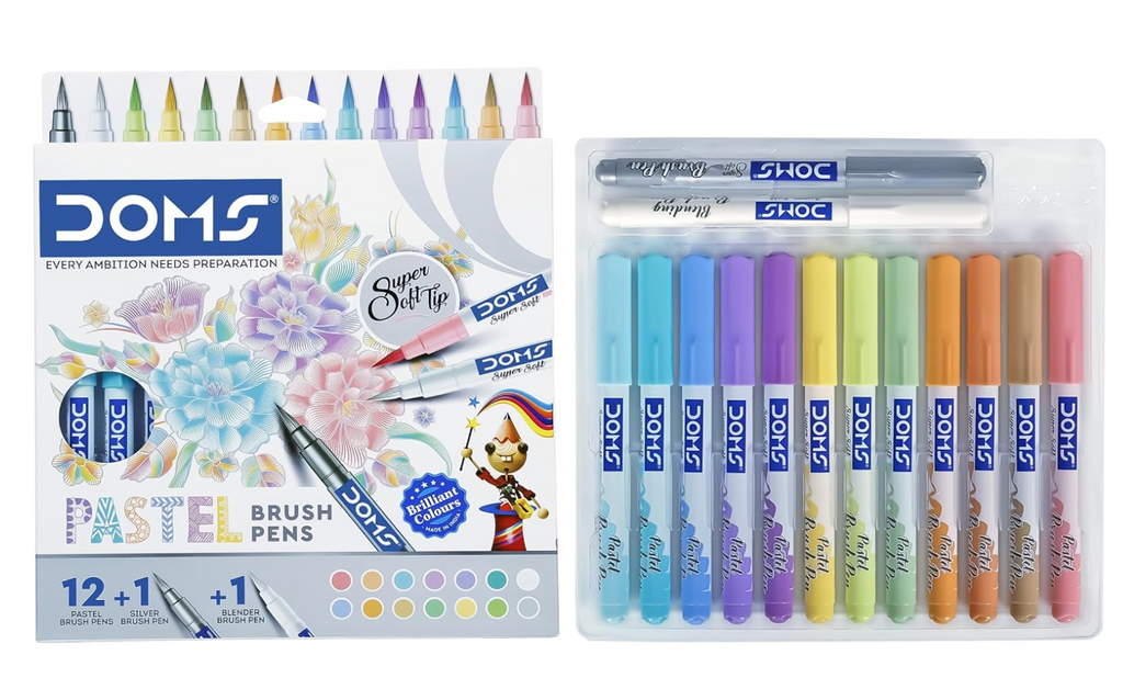 DOMS Pastel Brush Pens – front box with 12 pastel + 1 silver + 1 blender brush pen