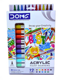 DOMS Acrylic Paint Markers – 12 shades with box, soft bullet tip