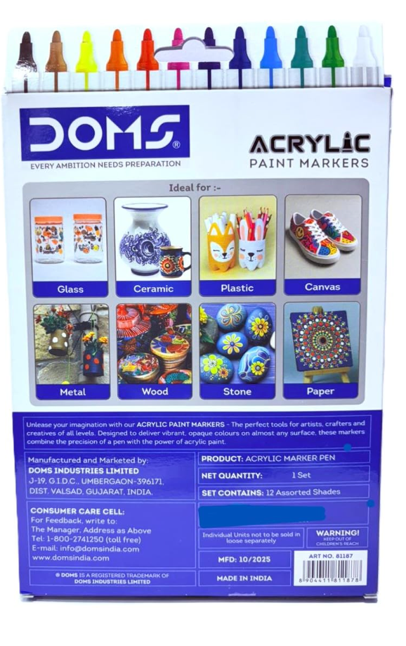 DOMS Acrylic Paint Markers – ideal for glass, ceramic, plastic, canvas, metal, wood, stone, paper