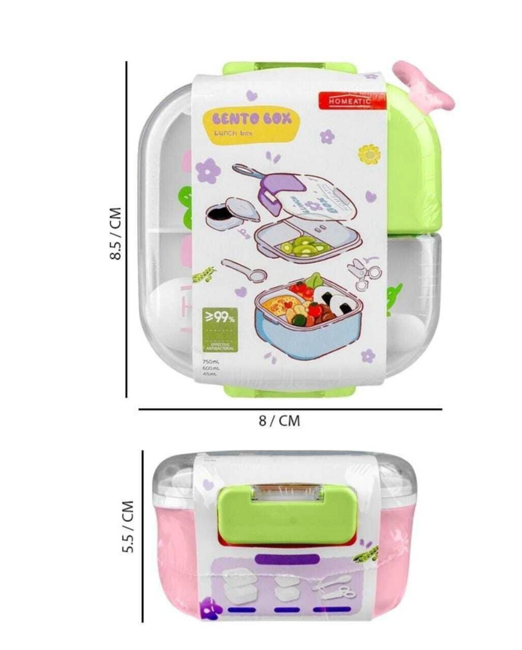 Tedemei Bento Lunch Box – yellow and purple variant side view with latch