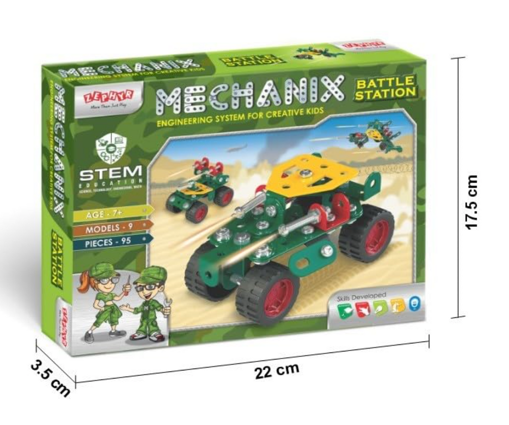 Zephyr Mechanix Battle Station built model with screwdriver, spanner and bolt storage box