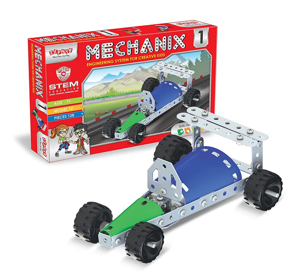 Zephyr Mechanix 1 five model builds alternate view - windmill, helicopter, robot, animal, buggy