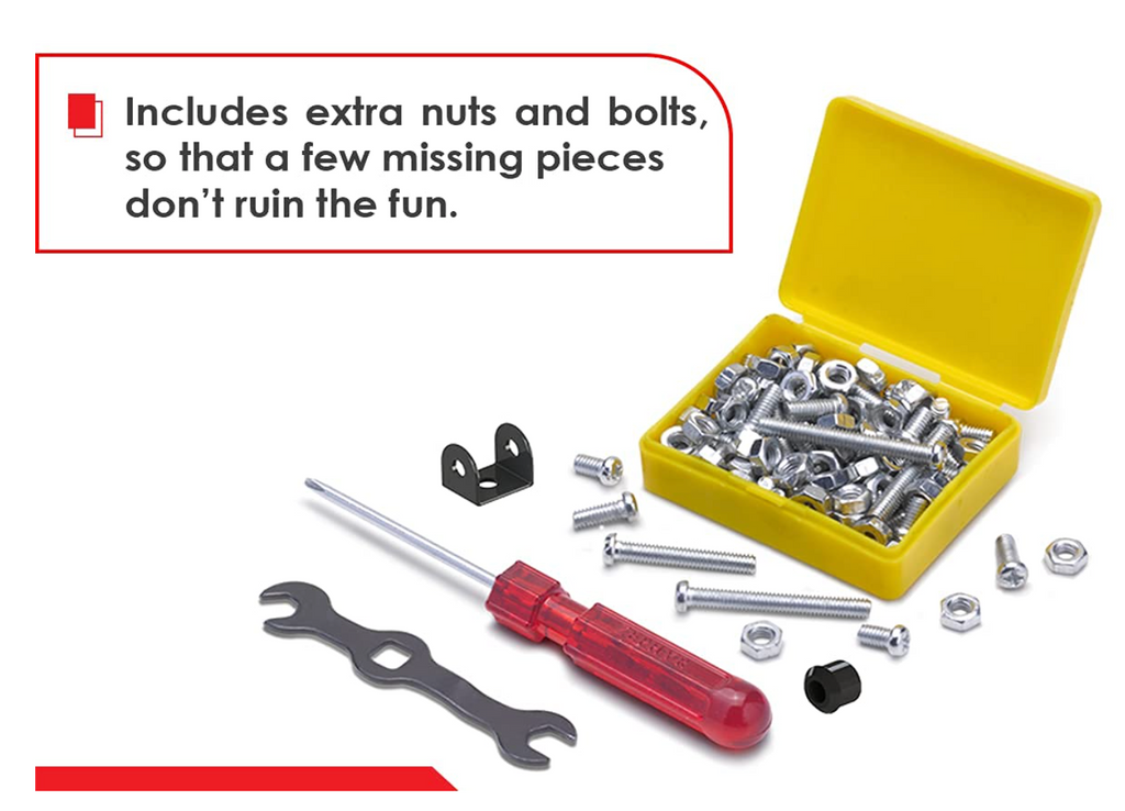 Zephyr Mechanix 1 includes extra nuts and bolts so missing pieces don't ruin the fun