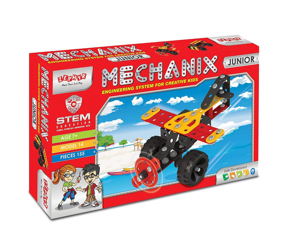 Zephyr Mechanix Junior box back showing 14 model builds