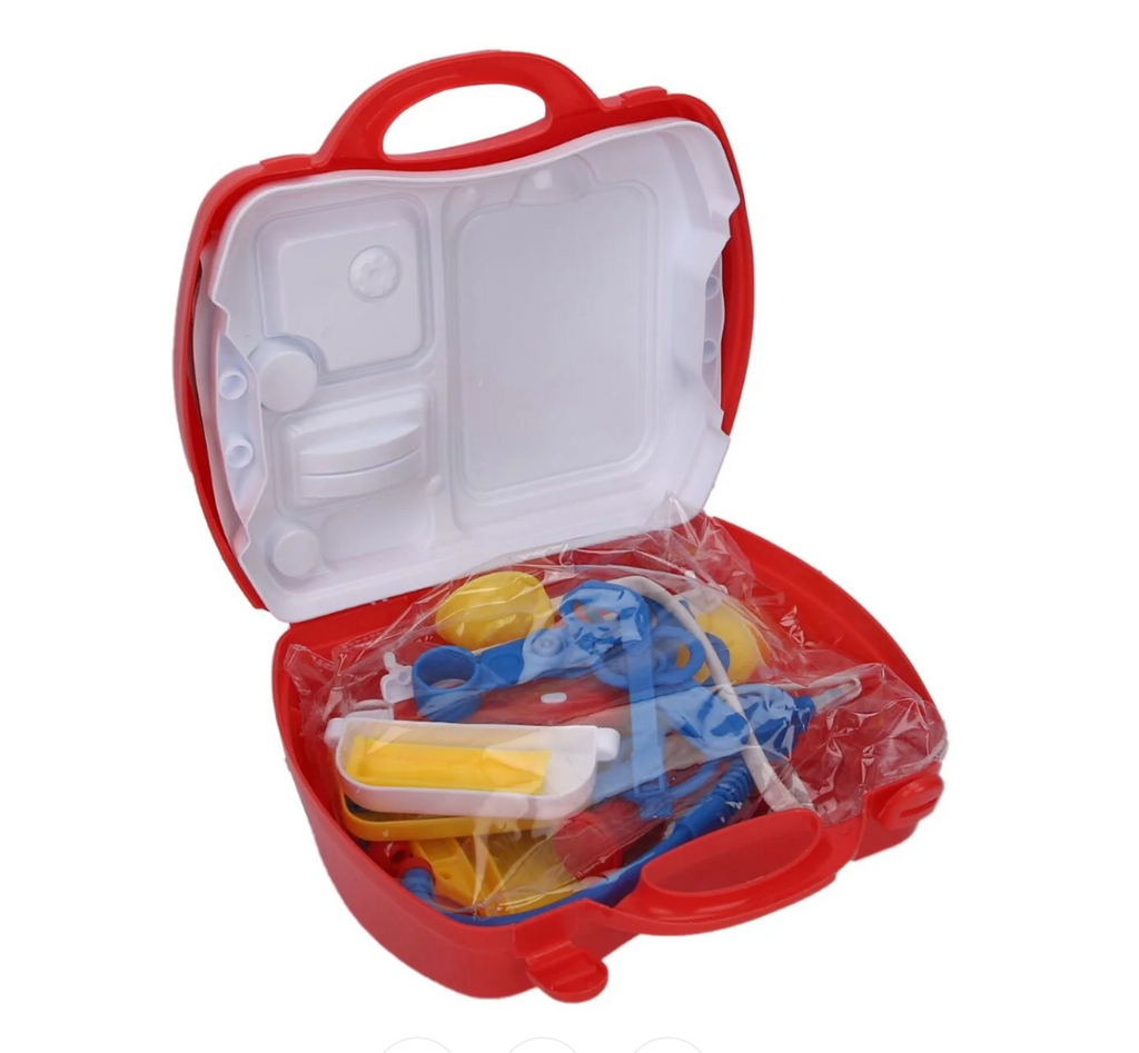 Skoodle Marvel Spider-Man Doctor Set open red carry case with all pieces