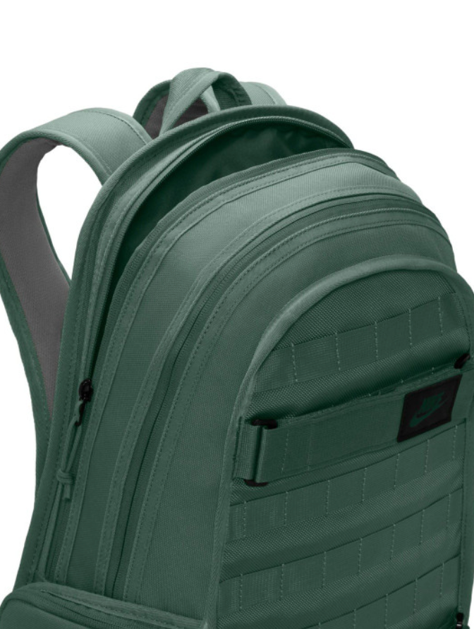 Nike RPM Backpack olive green lifestyle shot with model