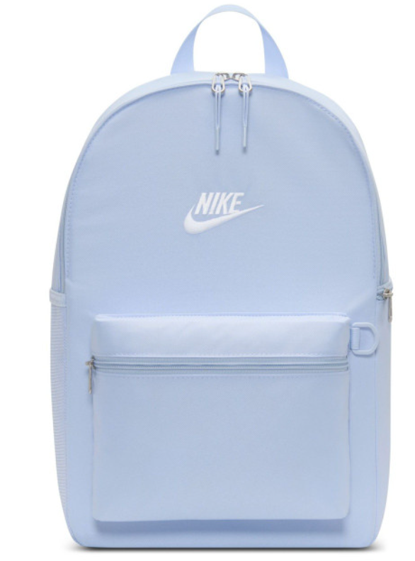 Nike Heritage Backpack ice blue front view with white Swoosh
