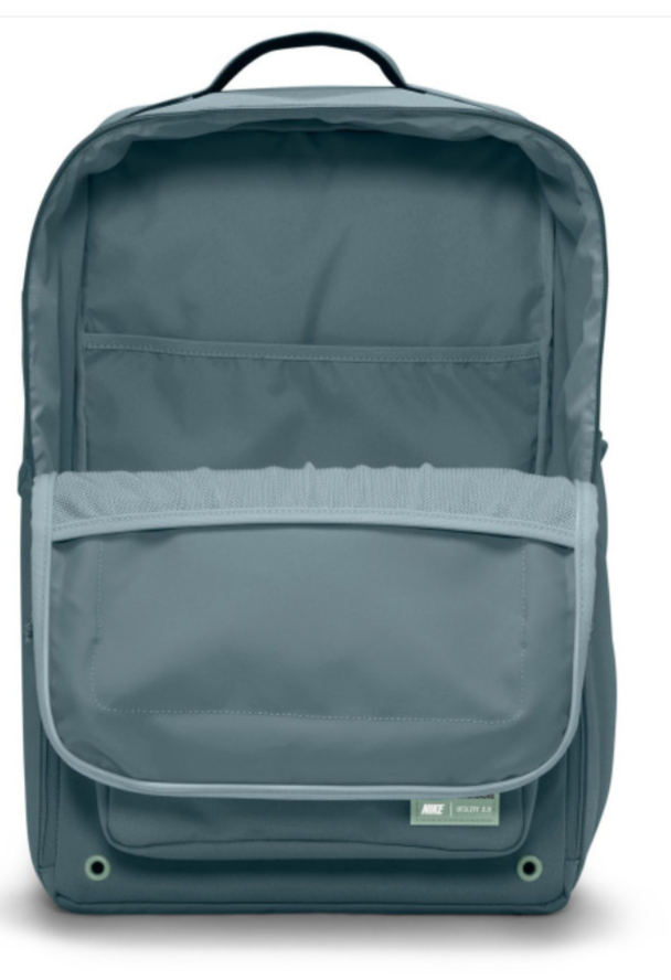 Nike Utility 2.0 Backpack slate teal back view with padded straps and sternum strap