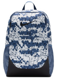 Nike Brasilia 9.5 Backpack blue floral print front view with black Swoosh
