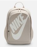 Nike Hayward Futura 2.0 Backpack beige front view with oversized tonal Nike Futura logo
