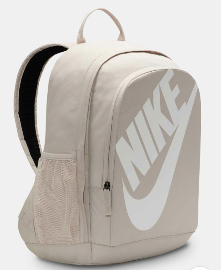 Nike Hayward Futura 2.0 Backpack beige side angle view with mesh pocket