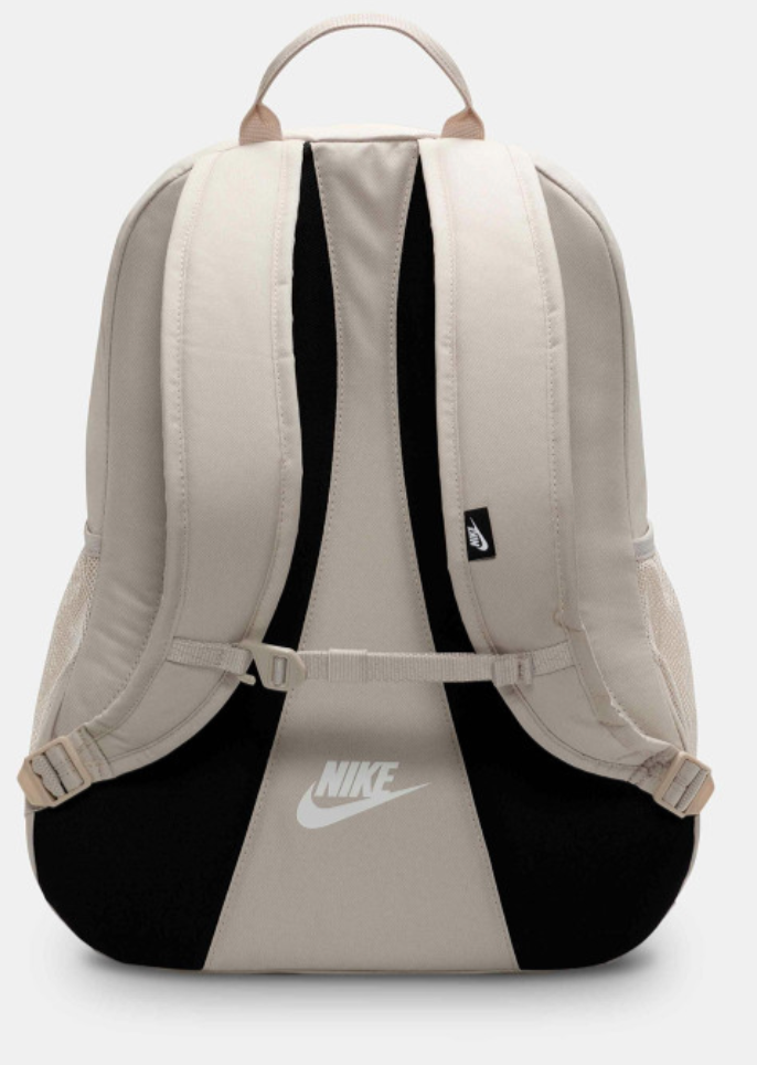 Nike Hayward Futura 2.0 Backpack beige back view with black contrast panel and straps