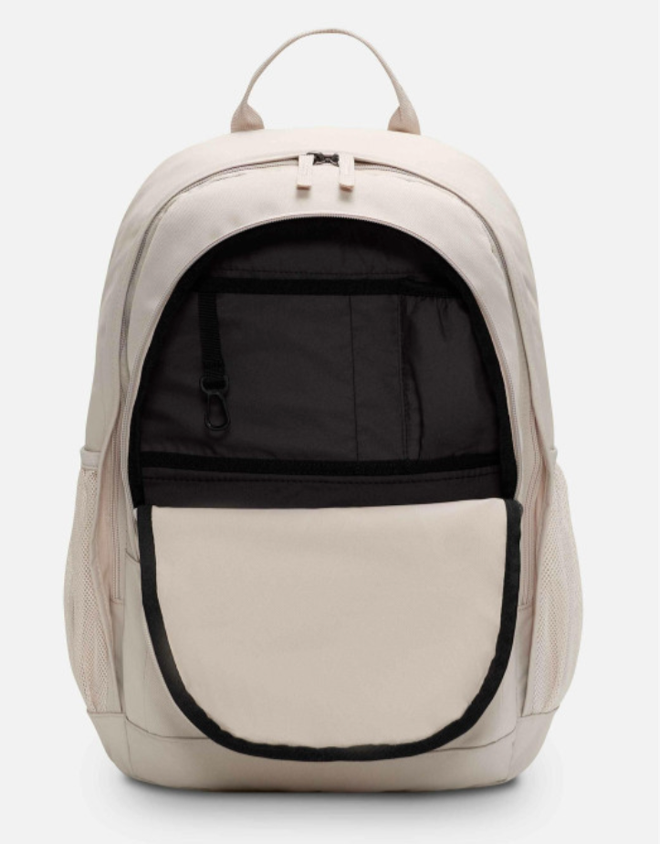 Nike Hayward Futura 2.0 Backpack beige interior open view showing organizer