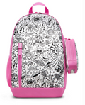 Nike Kids pencil case pink with rainbow Nike logo and carabiner clip close-up