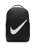 Nike Kids Brasilia Backpack black front view with large white Swoosh