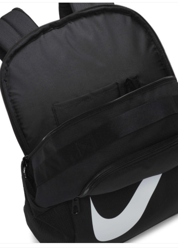 Nike Kids Brasilia Backpack black side angle view with large Swoosh