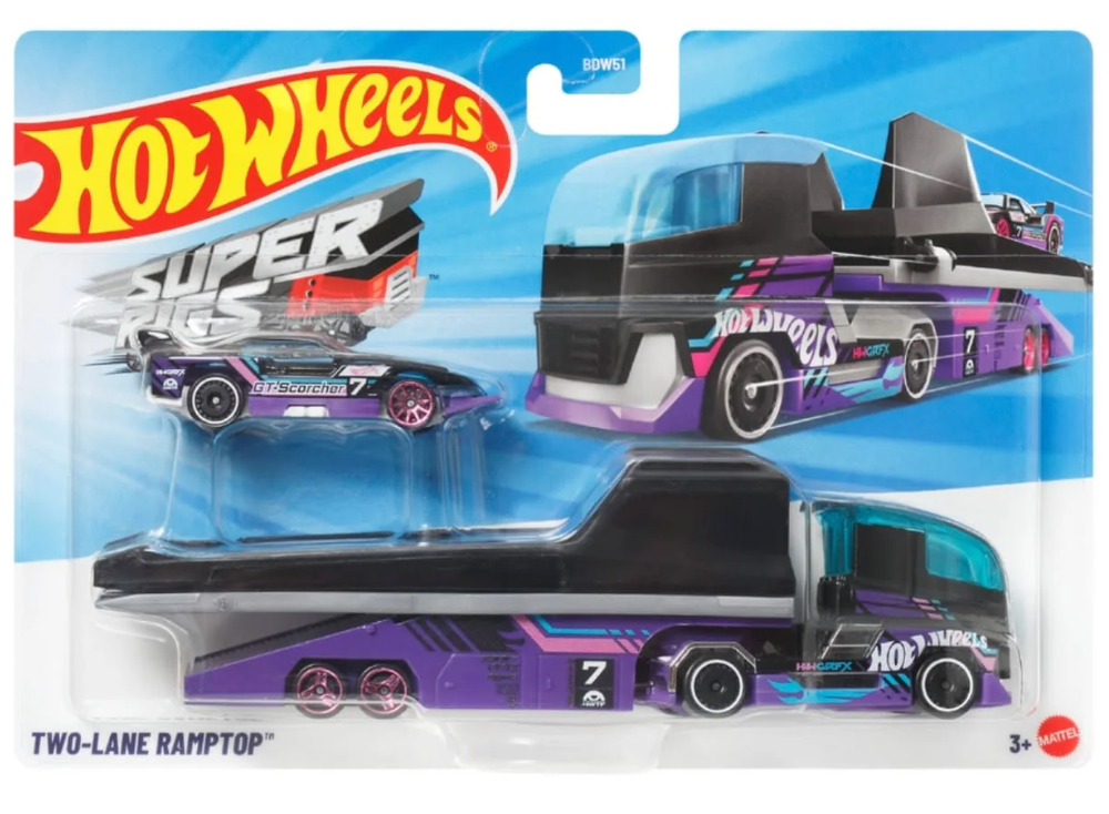 Hot Wheels Super Rigs Two-Lane Ramptop BDW51 in original packaging