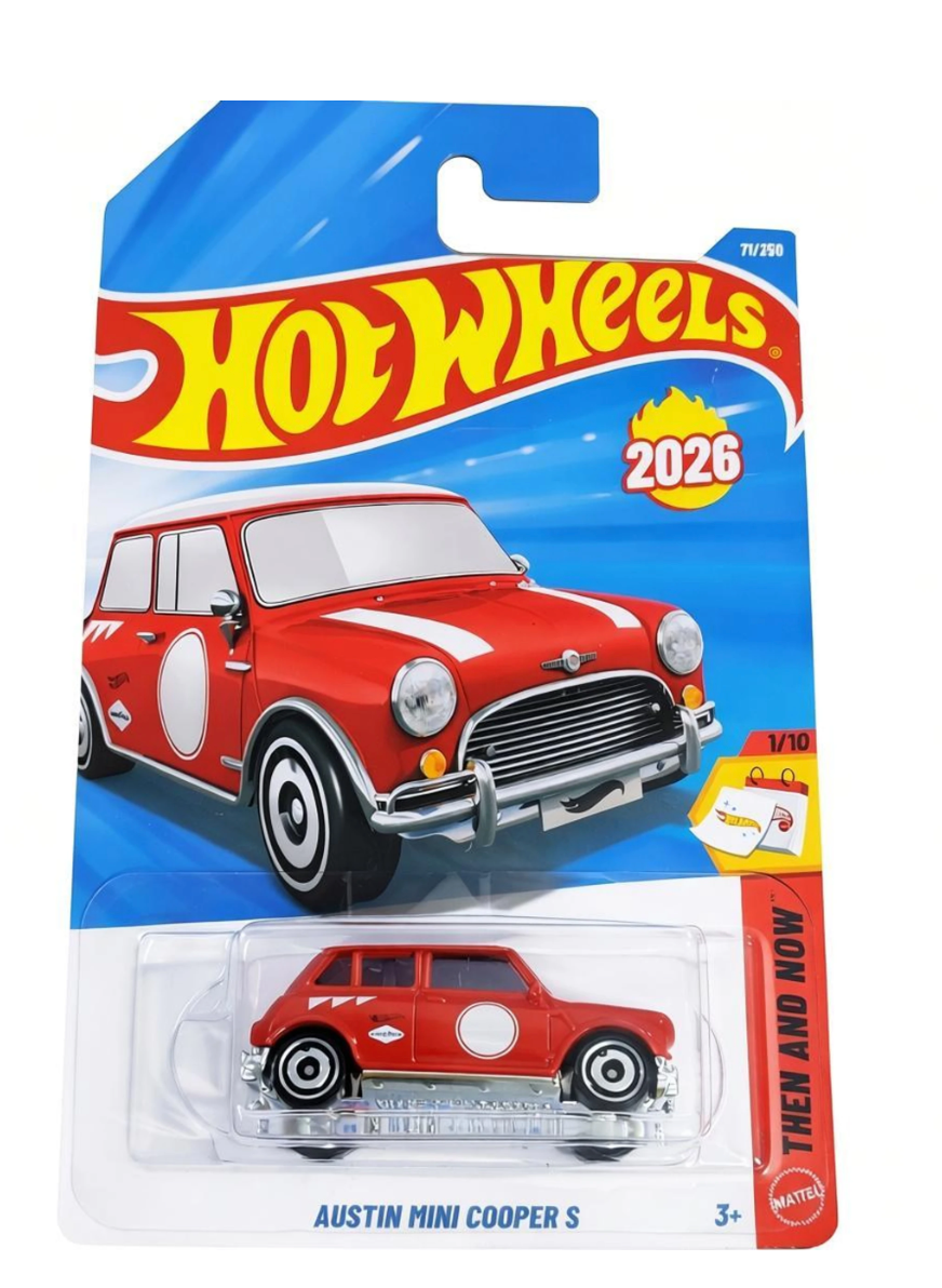 Hot Wheels Austin Mini Cooper S 2026 Then and Now 1/10 on card packaging